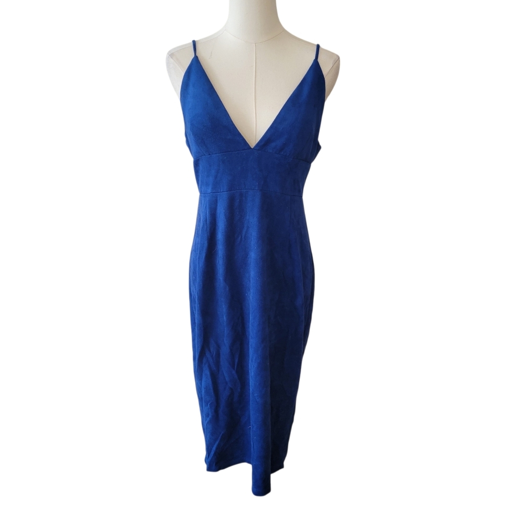 Lulu's Blue Faux Suede Midi Cocktail Dress Size Large - Picture 2 of 6